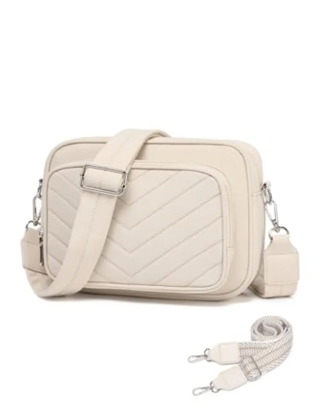 Quilted Puffer Crossbody Bag with Guitar Strap Lightweight Nylon Purse